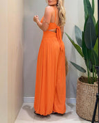 Cut-Out Waist Cami Backless Ruched High Waist Summer Jumpsuit | Meave & Ivy