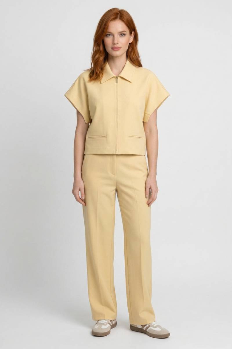 Cropped Zip Jacket & Wide Leg Trousers Set – Women's Two-Piece Suit Co-ord