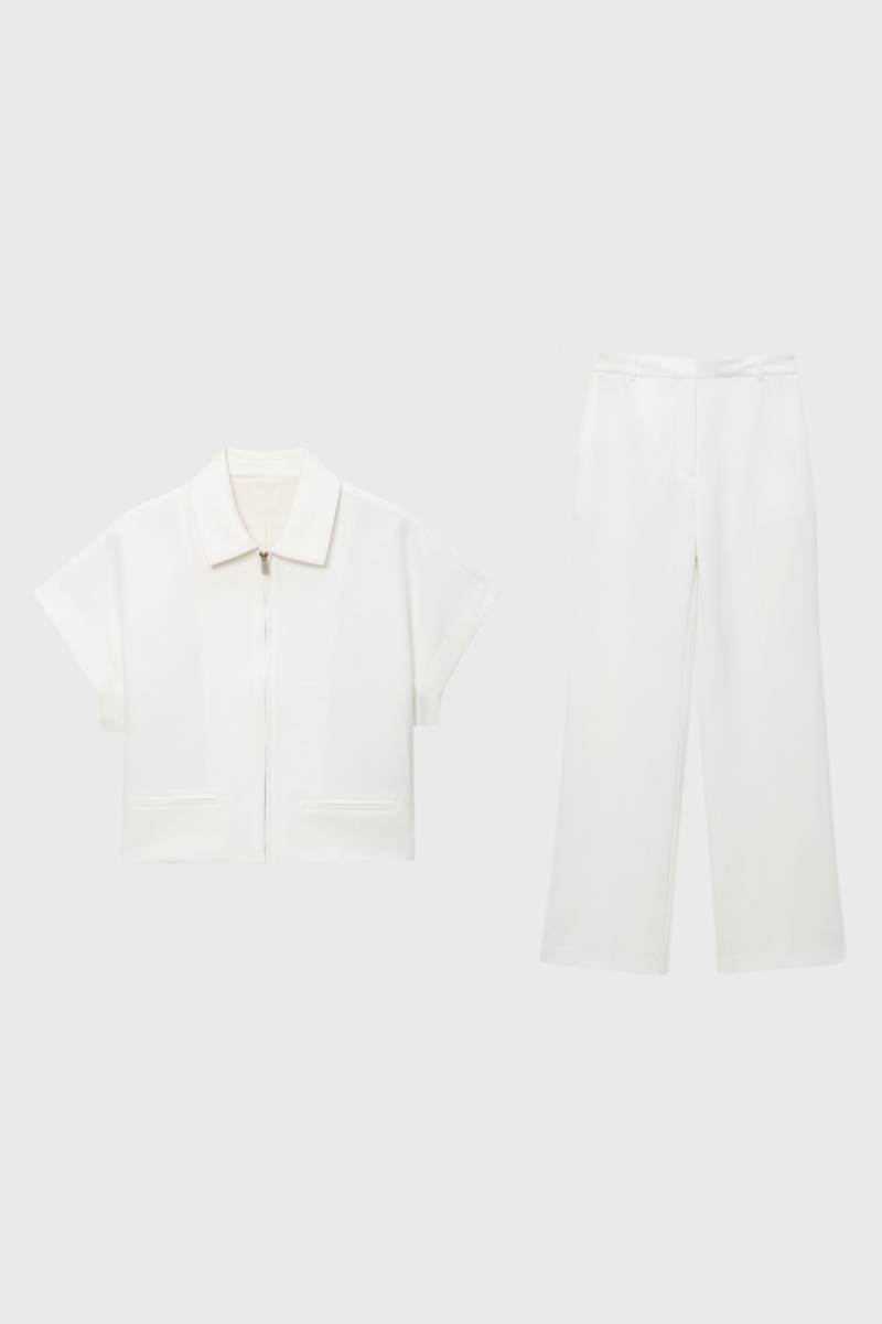 Cropped Zip Jacket & Wide Leg Trousers Set – Women's Two-Piece Suit Co-ord
