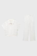 Cropped Zip Jacket & Wide Leg Trousers Set – Women's Two-Piece Suit Co-ord