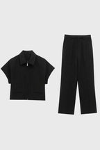 Cropped Zip Jacket & Wide Leg Trousers Set – Women's Two-Piece Suit Co-ord
