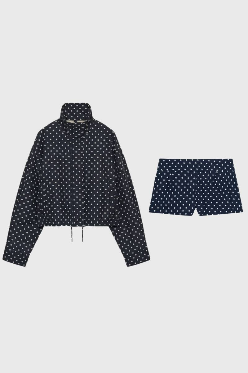 Polka Dot High Neck Jacket & Shorts Set – Women's Two-Piece Co-ord