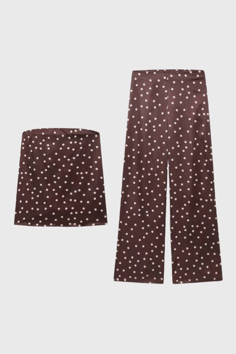 Polka Dot Strapless Top & Wide Leg Trousers Set – Women's Summer Co-ord
