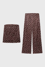 Polka Dot Strapless Top & Wide Leg Trousers Set – Women's Summer Co-ord