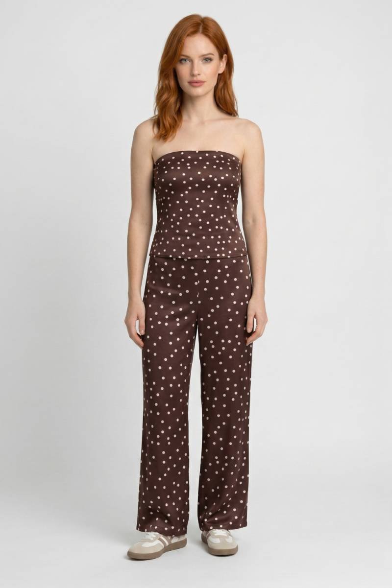 Polka Dot Strapless Top & Wide Leg Trousers Set – Women's Summer Co-ord