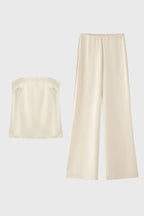 Polka Dot Strapless Top & Wide Leg Trousers Set – Women's Summer Co-ord