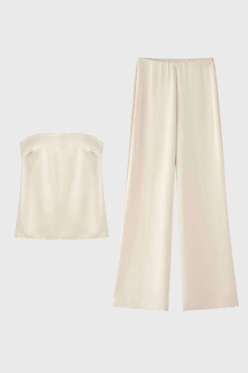 Polka Dot Strapless Top & Wide Leg Trousers Set – Women's Summer Co-ord
