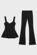 Pleated V-Neck Top & Flared Trousers Set – Women's Elegant Co-ord