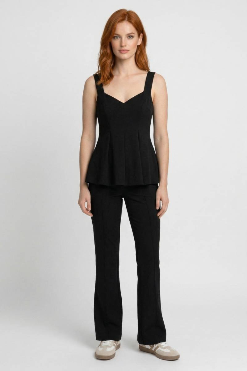 Pleated V-Neck Top & Flared Trousers Set – Women's Elegant Co-ord