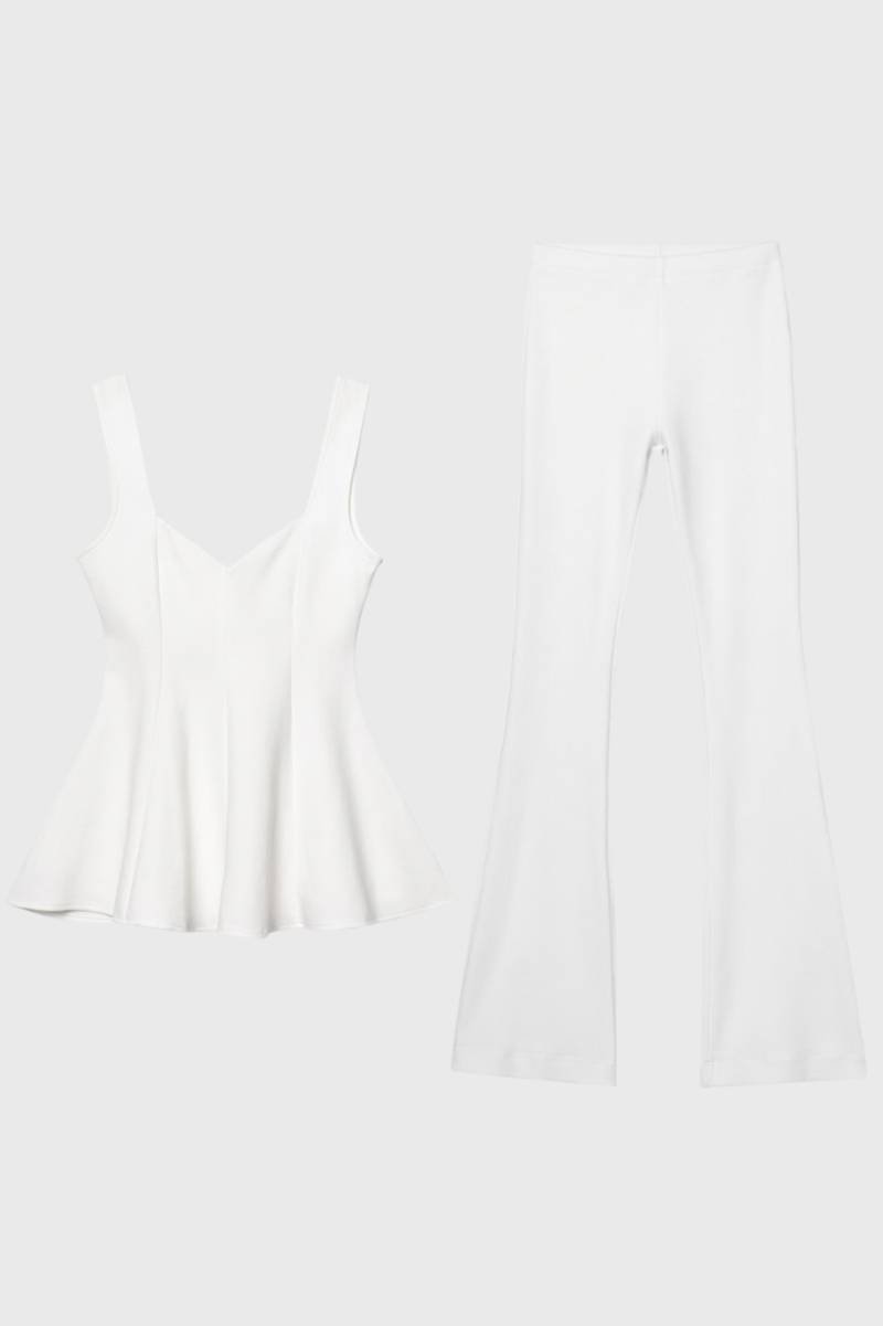 Pleated V-Neck Top & Flared Trousers Set – Women's Elegant Co-ord