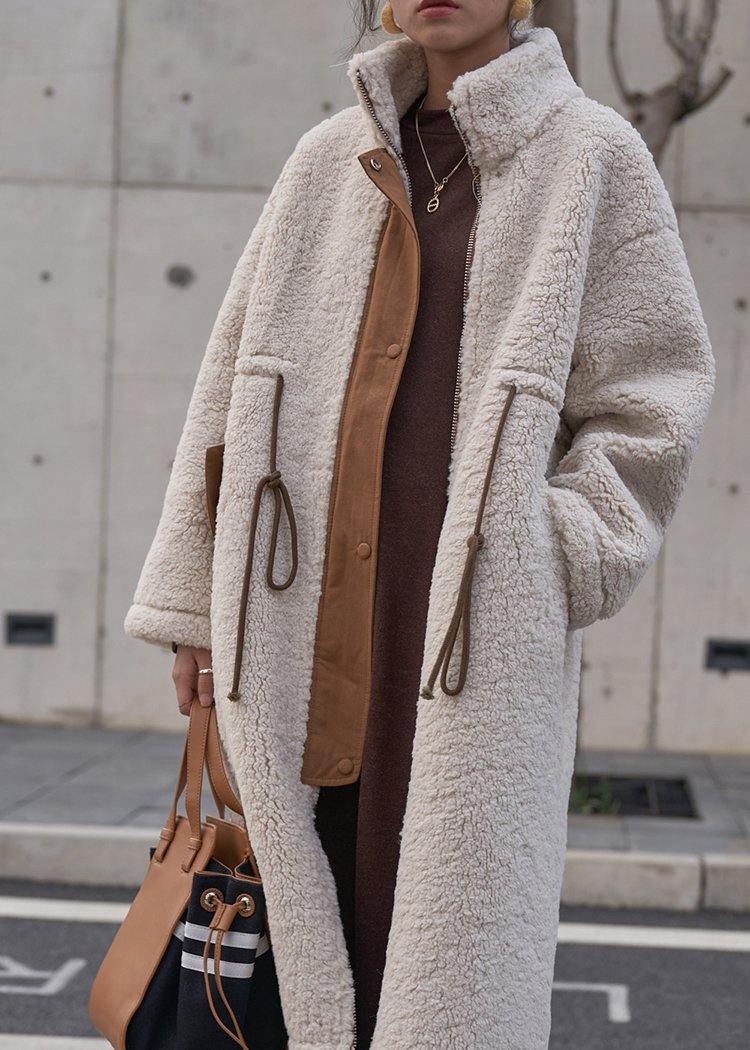 Women's Teddy Long Winter Coat – High-Neck Drawstring Relaxed Style