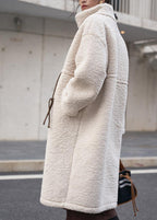Women's Teddy Long Winter Coat – High-Neck Drawstring Relaxed Style