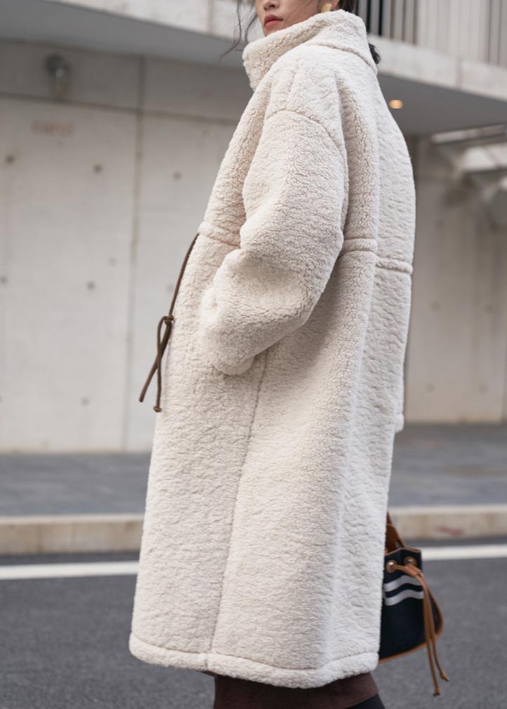 Women's Teddy Long Winter Coat – High-Neck Drawstring Relaxed Style