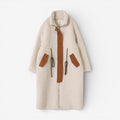 Women's Longline Teddy Fleece Winter Coat with High Collar and Adjustable