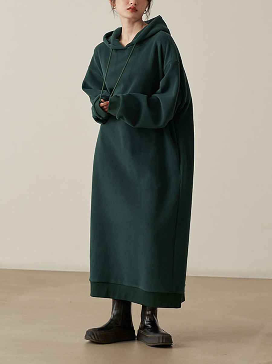 Women's Oversized Hooded Sweatshirt Maxi Dress with Adjustable Drawstrings