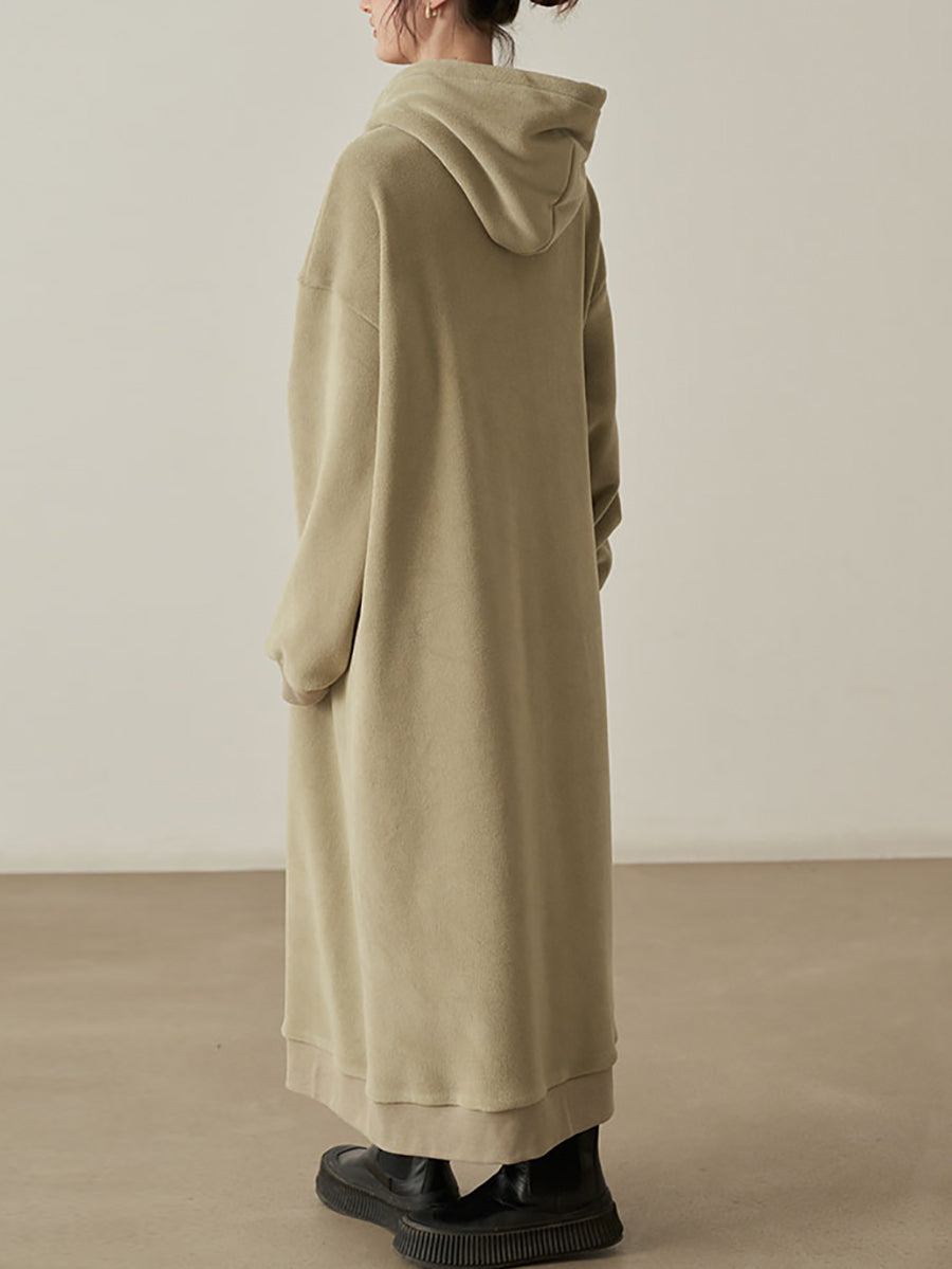 Women's Oversized Hooded Sweatshirt Maxi Dress with Adjustable Drawstrings