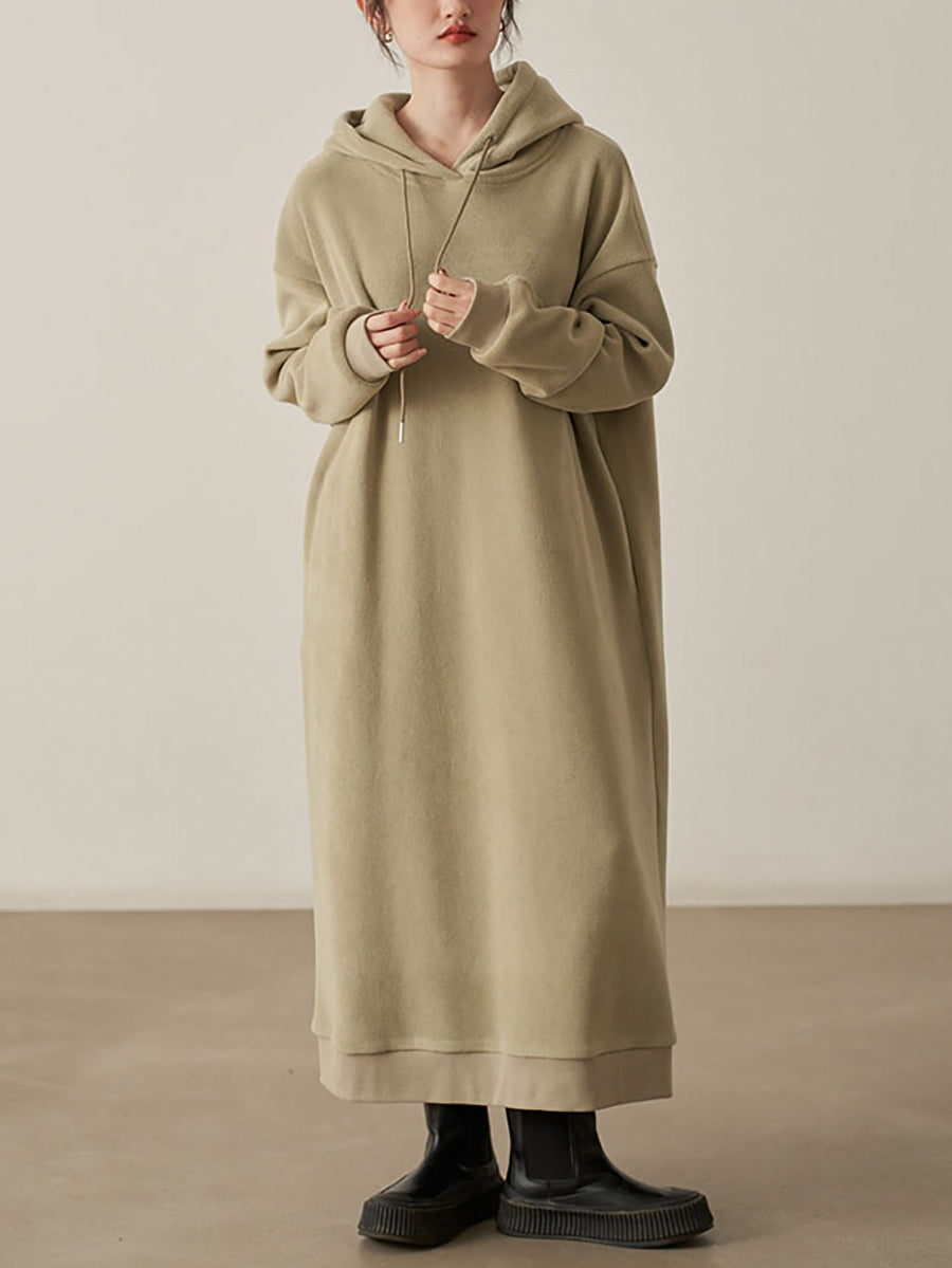 Women's Oversized Hooded Sweatshirt Maxi Dress with Adjustable Drawstrings