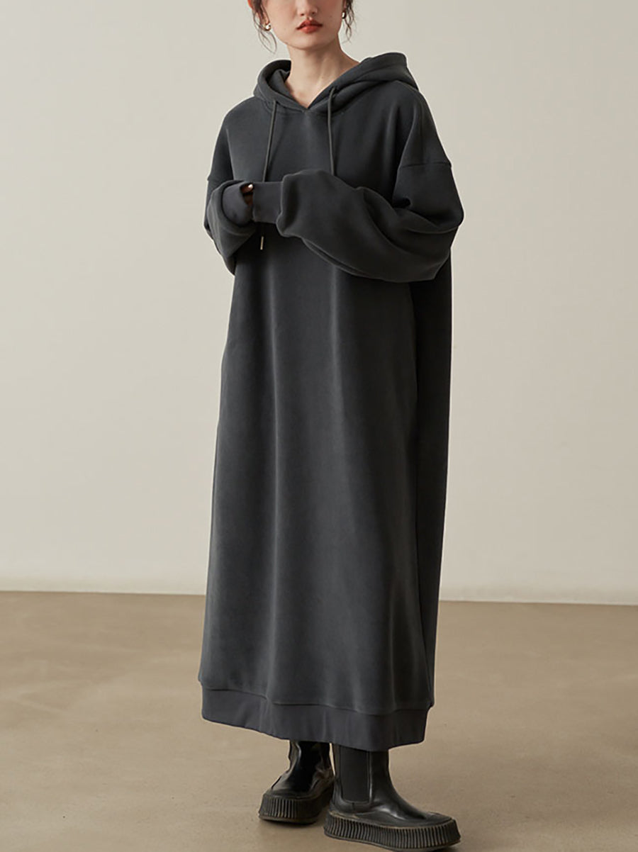 Women's Oversized Hooded Sweatshirt Maxi Dress with Adjustable Drawstrings