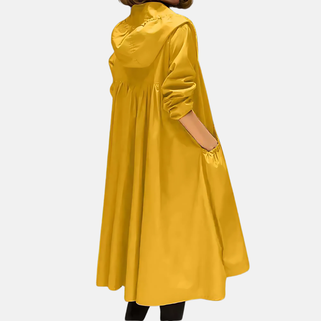 Knee Length Waterproof Coat with Hood – Relaxed Fit Rain Coat