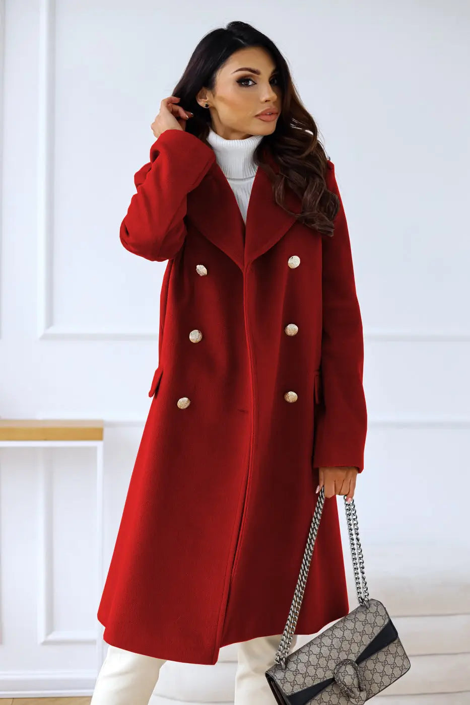 Double-Faced Wool-Blend Coat – Classic Button Design