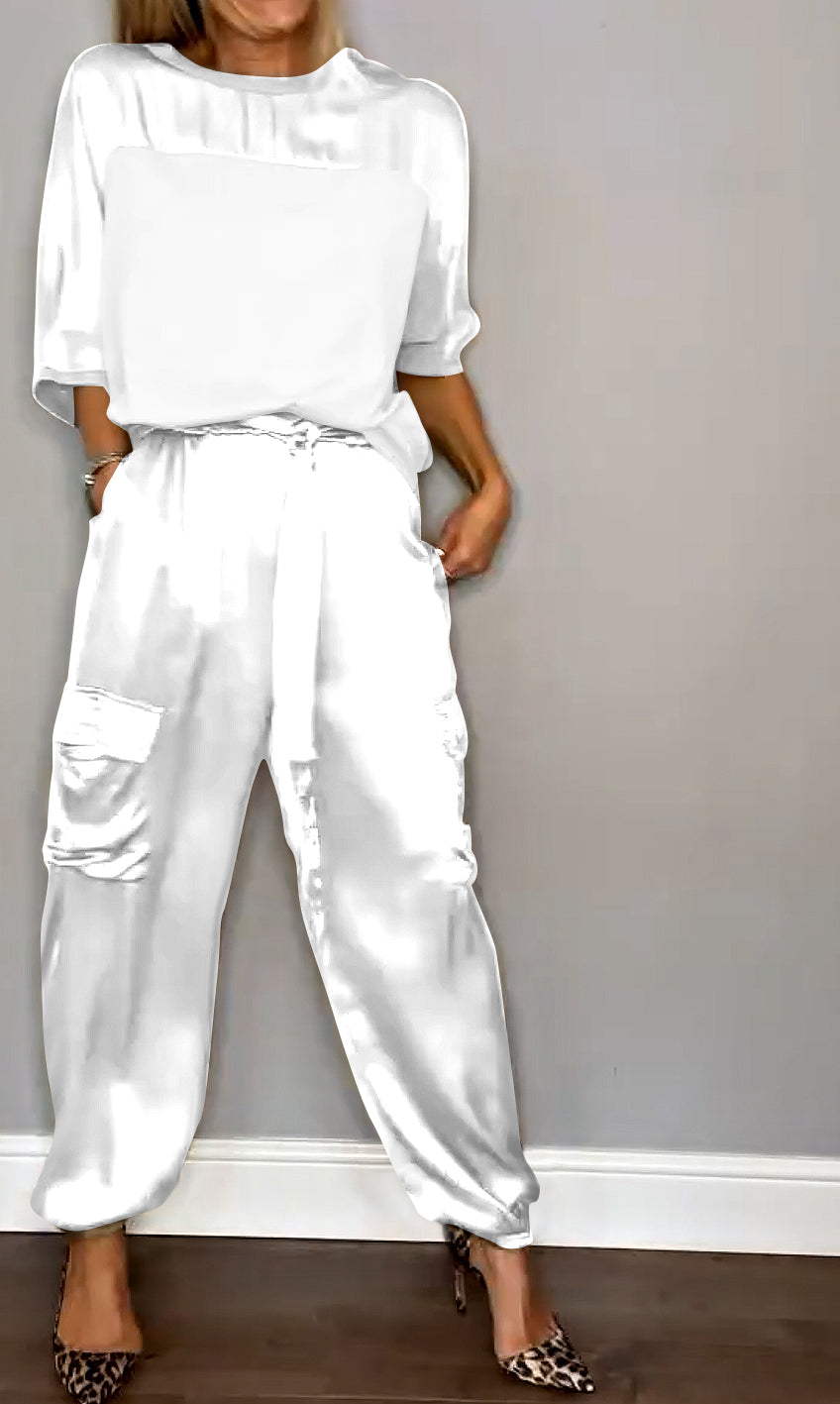 Women's Relaxed Cargo Trouser Set – Short-Sleeve Top
