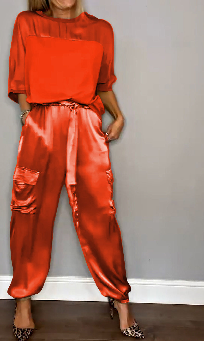 Women's Relaxed Cargo Trouser Set – Short-Sleeve Top