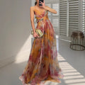 Long Party Dress Strapless Open Back V-Neck with Strap Detail | Meave & Ivy