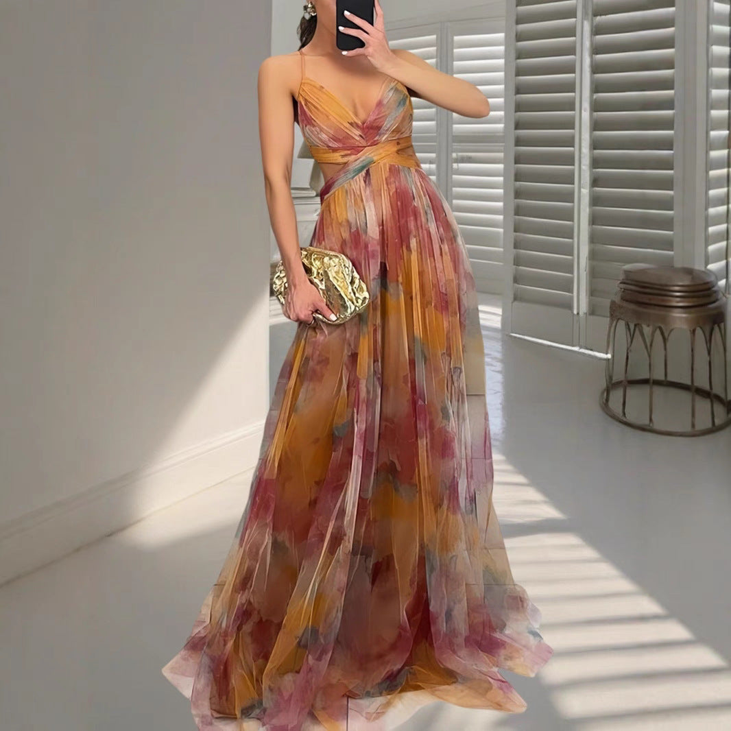 Long Party Dress Strapless Open Back V-Neck with Strap Detail | Meave & Ivy