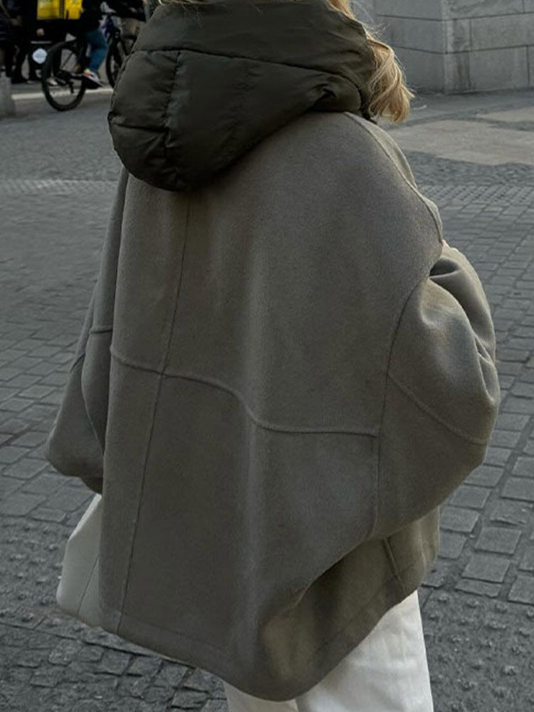 Women's Cropped Hooded Zip-Up Jacket with Padded Collar