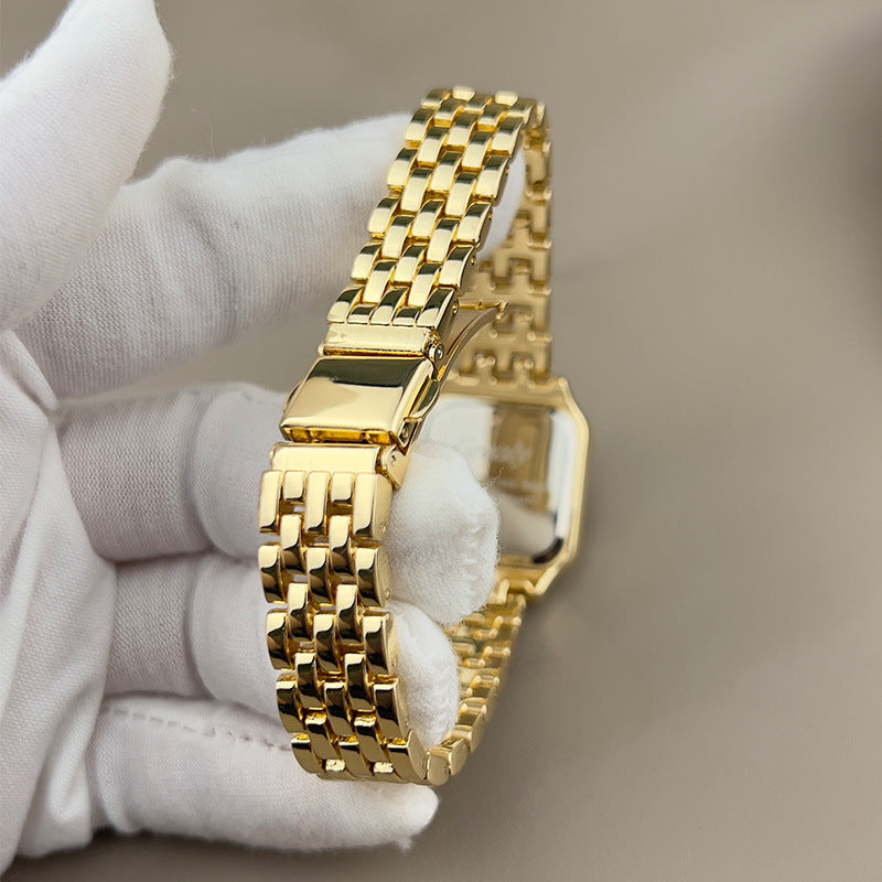 Women's Square-Dial Quartz Watch – Adjustable Alloy Bracelet with Folding Clasp and Band Shortener for Everyday Smart Office and Occasion Wear