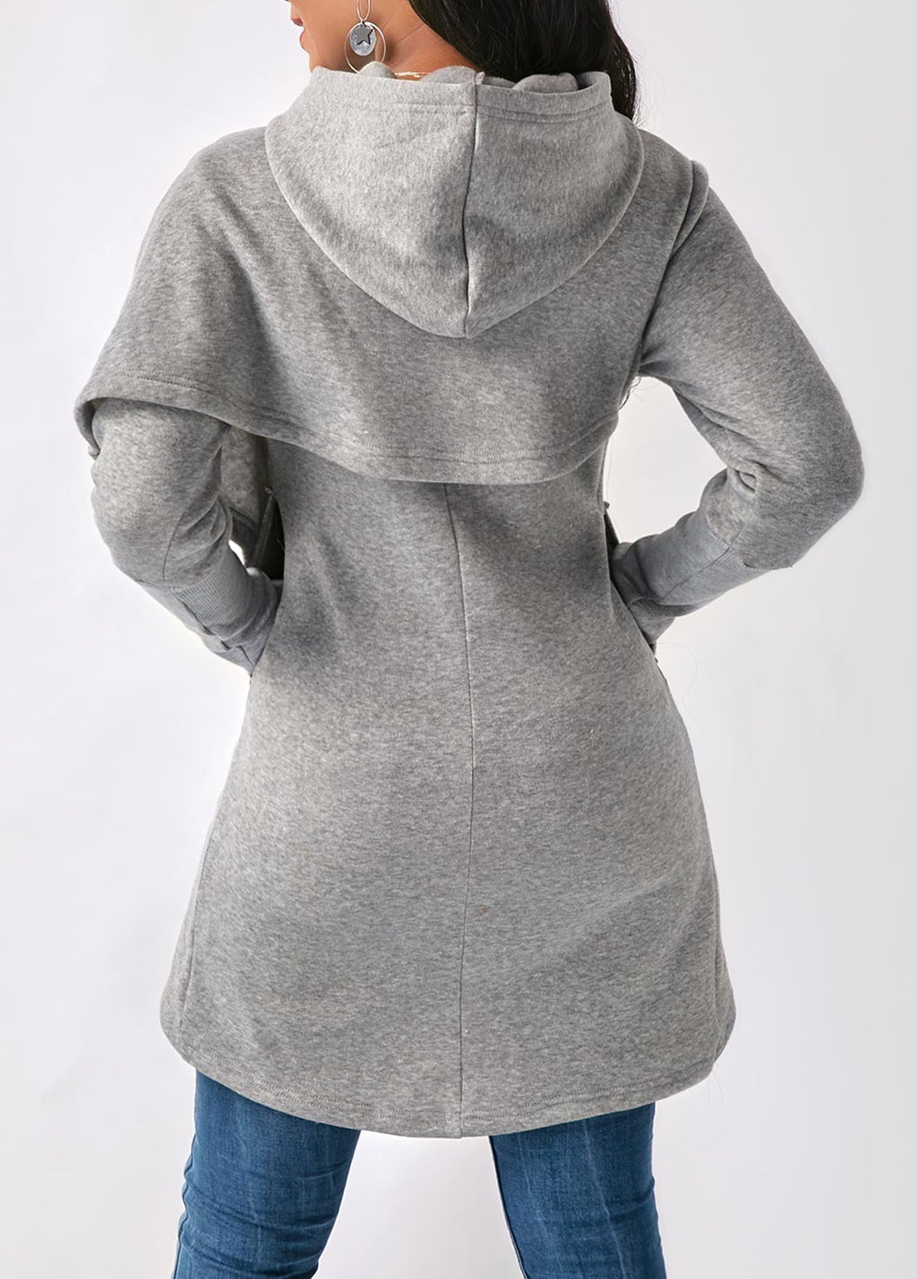 Women's Asymmetric Longline Hoodie – Layered Wrap-Front Style