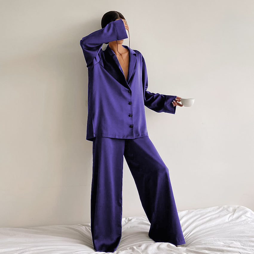 Satin Pyjama Set – Women's Luxury Long Sleeve Button-Up PJ Set