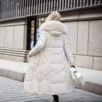 Women's Longline Quilted Puffer Winter Coat with Oversized faux