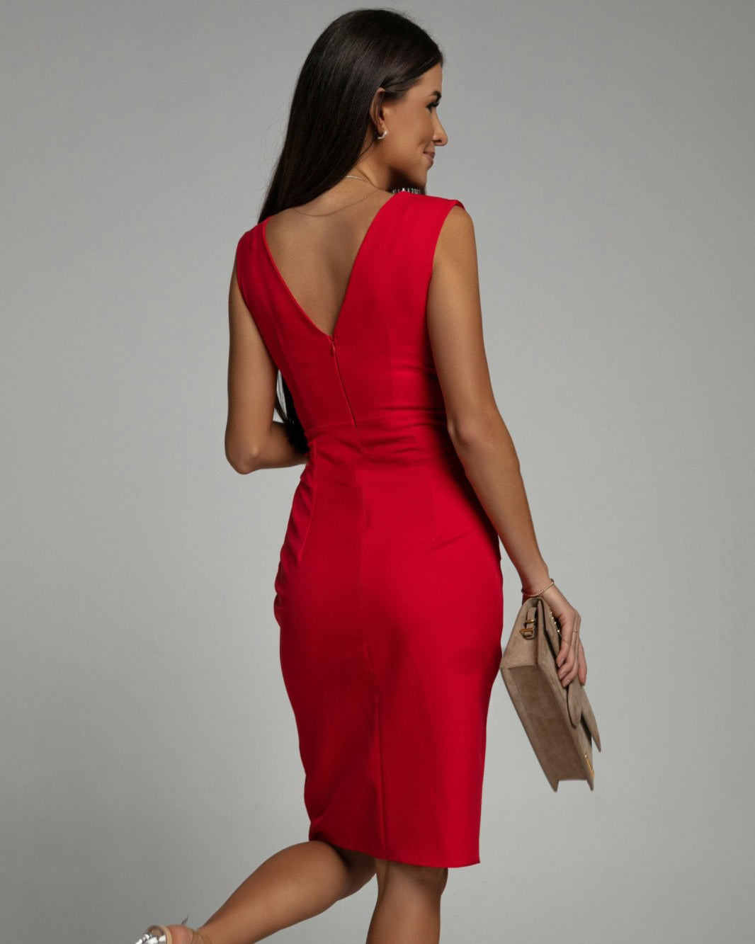 Fitted V-Neck Dress with Side Slit | Meave & Ivy