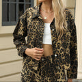 Women's Leopard Print Denim Jacket and Wide-Leg Trousers Set