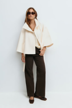 Women's Cape Coat with Belt & High Collar – Elegant Wrap Jacket