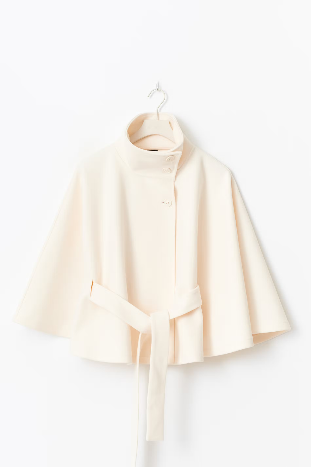 Women's Cape Coat with Belt & High Collar – Elegant Wrap Jacket