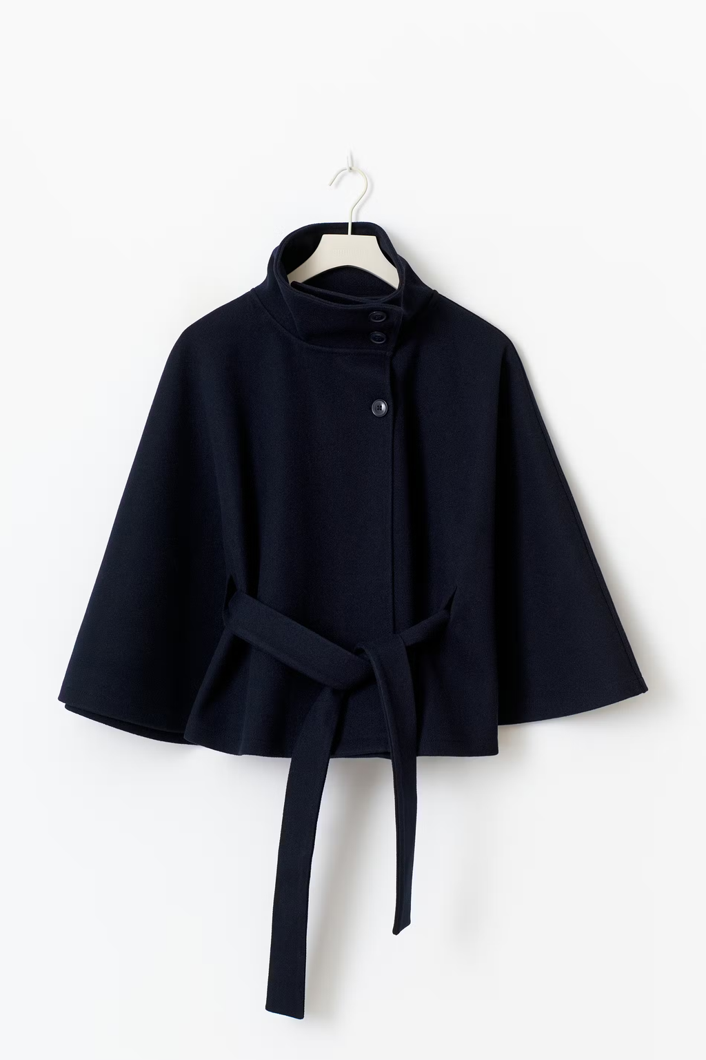 Women's Cape Coat with Belt & High Collar – Elegant Wrap Jacket