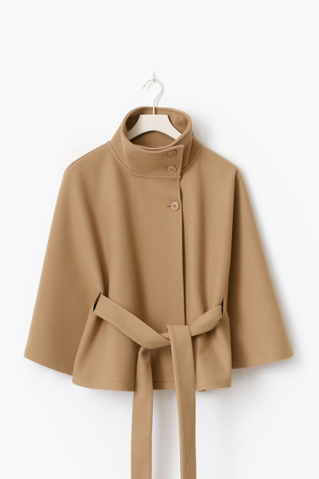 Women's Cape Coat with Belt & High Collar – Elegant Wrap Jacket