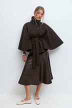 Women's Cape Coat with Belt & High Collar – Elegant Wrap Jacket