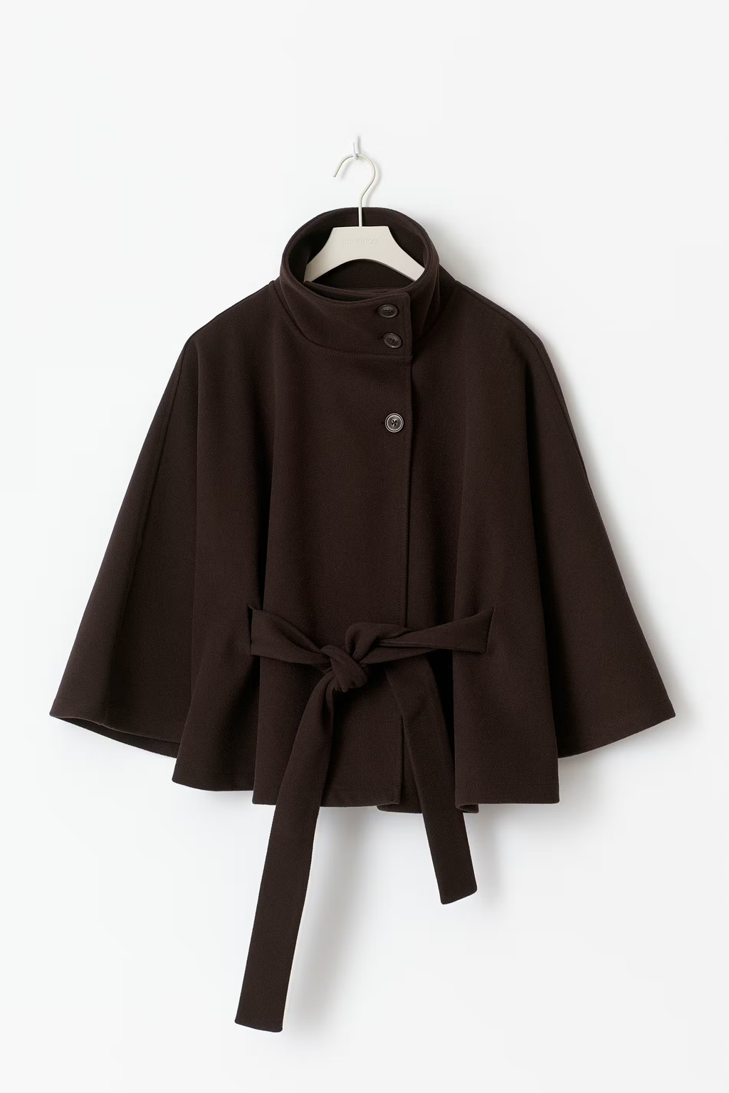 Women's Cape Coat with Belt & High Collar – Elegant Wrap Jacket