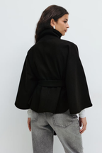 Women's Cape Coat with Belt & High Collar – Elegant Wrap Jacket