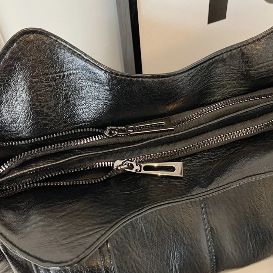 Women's Vegan Leather Shoulder Tote with Zip Pockets