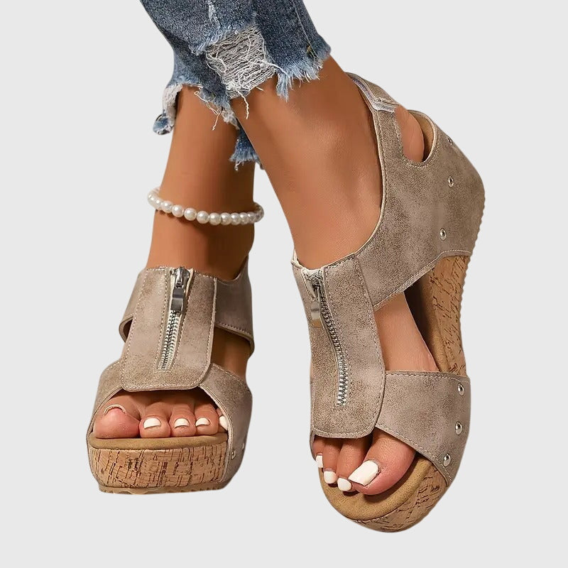 Women's Front-Zip Comfort Wedge Sandals