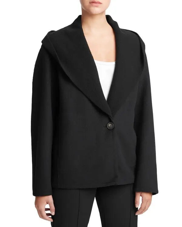Women's Relaxed Single-Button Blazer with Oversized Draped Lapels