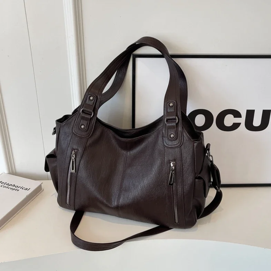 Women's Shoulder Bag with Twin Handles and Long Strap