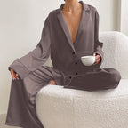 Satin Pyjama Set – Women's Luxury Long Sleeve Button-Up PJ Set