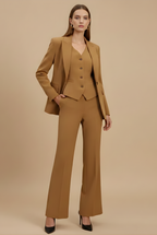 Women's Three-Piece Tailored Suit – Fitted Blazer Vest and Flared Trouser
