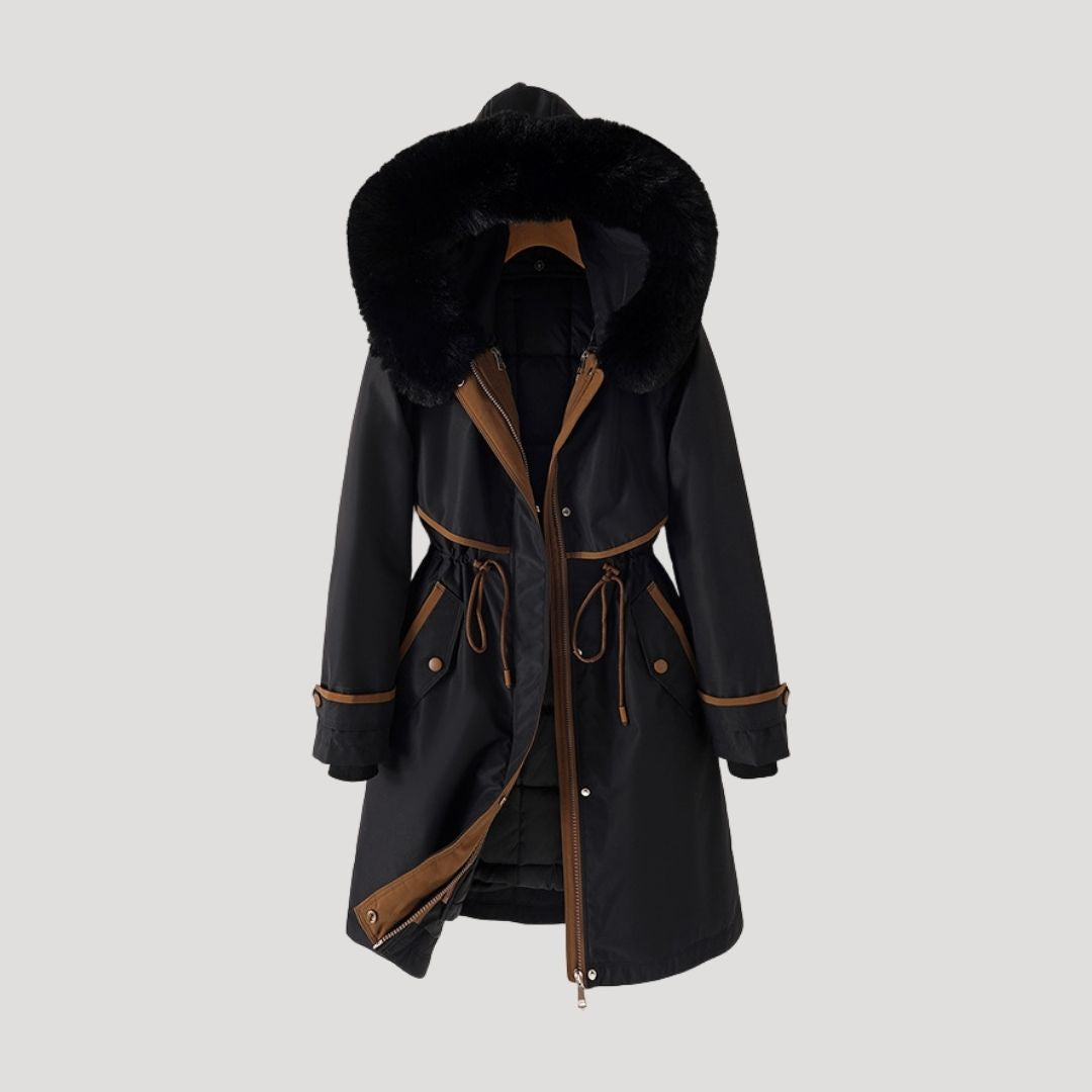 Women's Longline Hooded Winter Parka with Detachable Faux Fur Trim