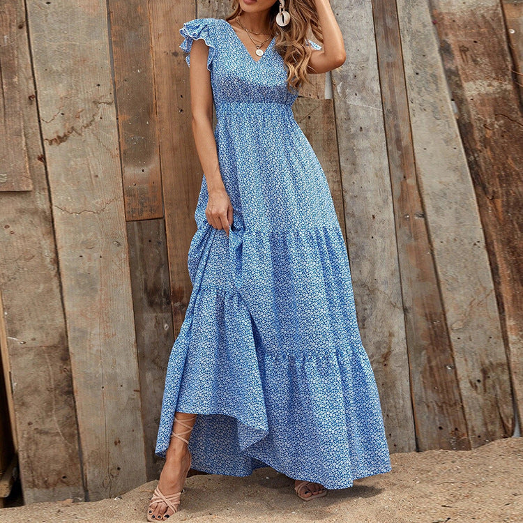 Boho V-Neck Floral Print Dress Short Sleeves | Meave & Ivy